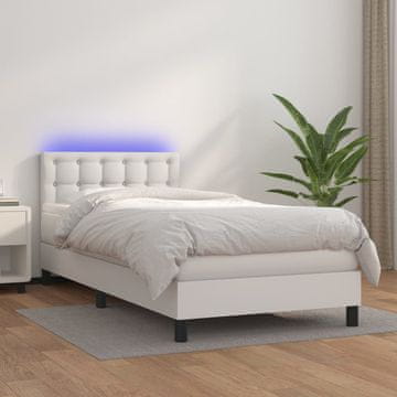 Vidaxl Krevet s boxspring oprugom, madracem i LED svjetlom, bijela PU koža 80x200 cm