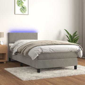 Vidaxl Krevet s boxspring podlogom, madracem i LED svjetlom, sivi 80x200 cm, baršun