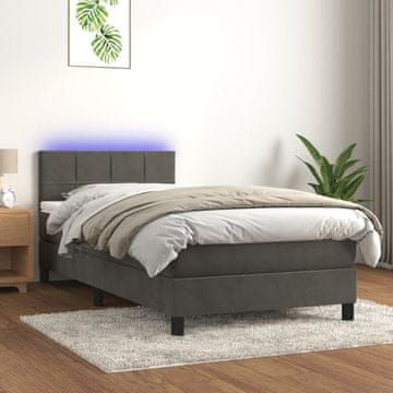 Vidaxl Krevet s boxspring podlogom, madracem i LED svjetlom, sivi baršun, 80x200 cm