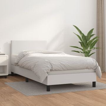 Vidaxl Krevet s oprugom i madracem, bijela, umjetna koža, 80x200 cm