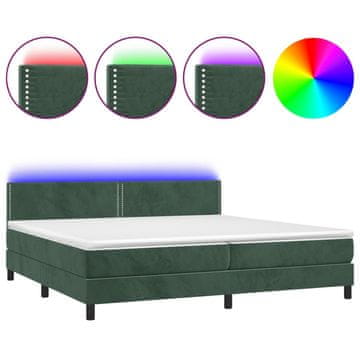 Vidaxl Krevet box spring s madracem LED tamnozeleni 200x200 cm baršun
