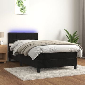 Vidaxl Krevet s boxspring podlogom, madracem i LED svjetlom, crni baršun 80x200 cm