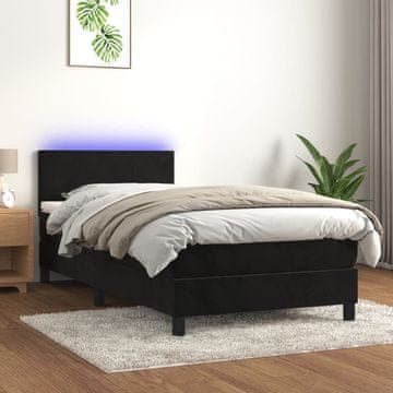 Vidaxl Krevet s boxspring podlogom, madracem i LED svjetlom, crni baršun 80x200 cm