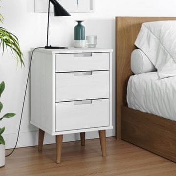 Vidaxl MOLDE Noćni ormarić bijeli 40x35x65 cm masivni borov drvo