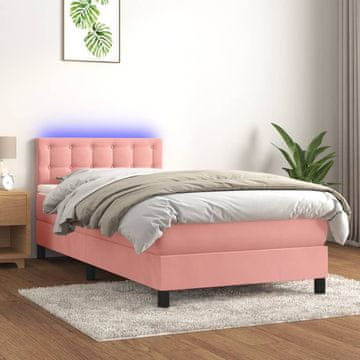 Vidaxl Krevet s boxspring podlogom, madracem i LED svjetlom, ružičasti baršun 80x200 cm