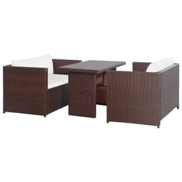 Vidaxl Bistro set od 3 dijela s jastucima, PE ratan, smeđa