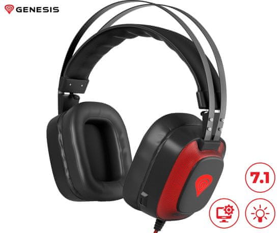 Genesis Radon 720 gaming slušalice s mikrofonom, 7.1 Stereo, LED, USB, crno-crvena