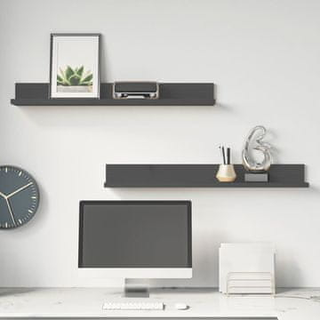 Vidaxl Zidne police, 2 kom, sive, 80x11x9 cm, masivno borovo drvo