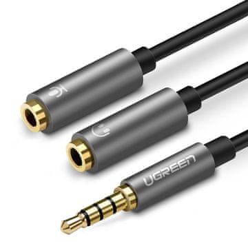 Ugreen Razdjelnik za slušalice 3,5 mm mini priključak AUX + stereo mikrofon 20 cm srebrne boje