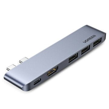 Ugreen Višenamjenski HUB priključak za MacBook Pro / Air 2x USB-C na USB-C HDMI 3x USB 3.0 - sivi
