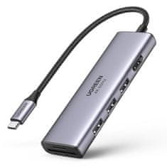 Ugreen 6u1 višenamjenski USB-C HUB - 3x USB HDMI 4K čitač SD i TF kartica sivi