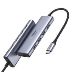 Ugreen 6u1 višenamjenski USB-C HUB - 3x USB HDMI 4K čitač SD i TF kartica sivi
