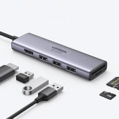 Ugreen 6u1 višenamjenski USB-C HUB - 3x USB HDMI 4K čitač SD i TF kartica sivi