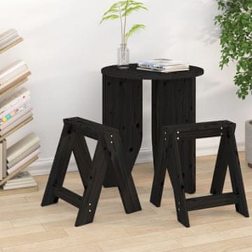 Vidaxl Taburei, set od 2, crni, 40x40x45 cm, masivni borov drvo