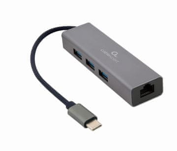 Gembird GEM A-CMU3-LAN-01 USB-C Gigabit mrežni adapter s 3-port USB 3.1 Hub - Bijela