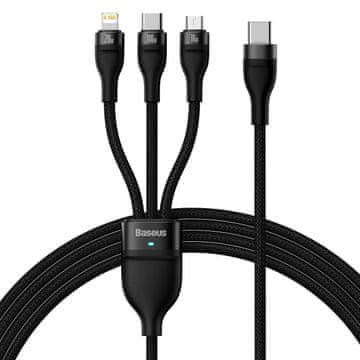 BASEUS Flash 3in1 kabel USB-C - micro USB / USB-C / Lightning 100W 1.5m, crno