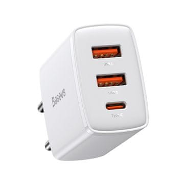BASEUS Compact punjač USB-C / 2x USB 30W 3A PD QC, bijela