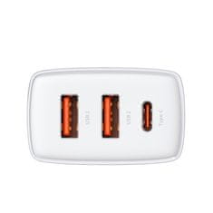 BASEUS Compact punjač USB-C / 2x USB 30W 3A PD QC, bijela