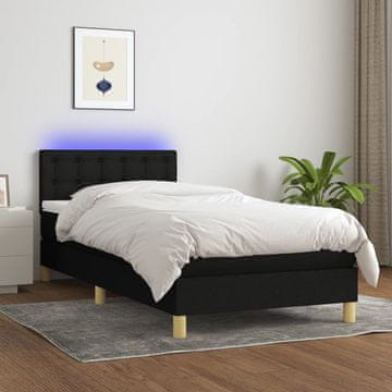 Vidaxl Krevet s oprugom i madracem, crni, 80x200 cm, tkanina