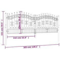 Vidaxl Vrata za ogradu s kopljem na vrhu crna 305 x 100 cm čelik s praškastim premazom