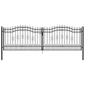 Vidaxl Vrata za ogradu Kampen s kopljem na vrhu crna 394,5 x 125 cm čelična