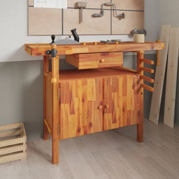 Vidaxl Radni stol s ladicom i škripcima 124x52x83 cm Akacija