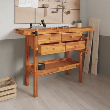 Vidaxl Radni stol s ladicama i škripcima 124x52x83 cm Akacija