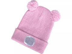 Extol Light LED svjetlosni šešir 43458 kapa s naglavnom lampom 4x25lm, USB punjenje, roza sa šljokicama i pomponima, dječja