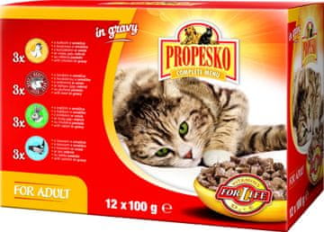 Propesko hrana za odrasle mačke, piletina, govedina, zečetina i losos, (12 x 100 g)