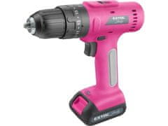 Extol Light Akumulatorska bušilica/odvijač (402403) s udarnim punjenjem, ružičasta, 12 V Li-ion, 2000 mAh, u kutiji za alat, set od 27 dijelova