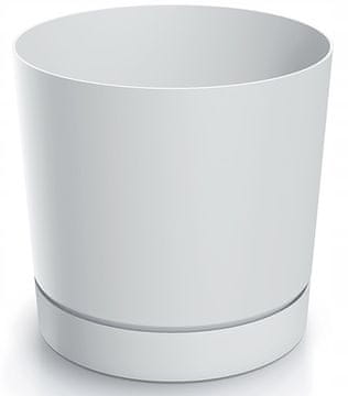 Prosperplast Tegla za cvijeće s tanjurićem, bijela plastika, 13 cm, Tubo