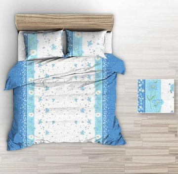 Posteljina od kore 160x200 bijela i plava, poljsko cvijeće