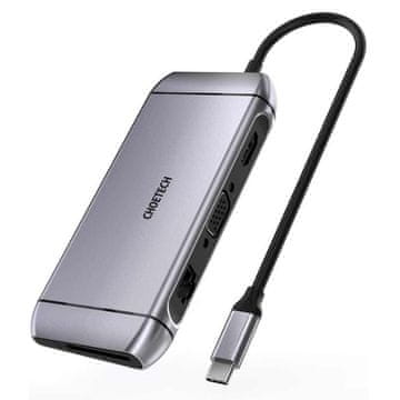 Choetech Višenamjenski USB HUB čitač SD i TF kartica HDMI 4K VGA Full HD RJ45 9u1 sivi