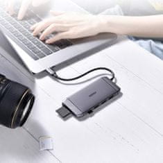 Choetech Višenamjenski USB HUB čitač SD i TF kartica HDMI 4K VGA Full HD RJ45 9u1 sivi