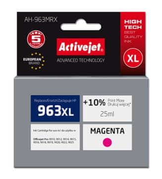 ActiveJet Zamjenska tinta Activejet AH-963MRX za HP 963XL 3JA28AE, Premium, 1760 stranica, 25 ml, magenta