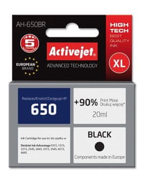 ActiveJet Zamjenska tinta Activejet AH-650BR za HP 650 CZ101AE, crna, 20 ml, 690 stranica