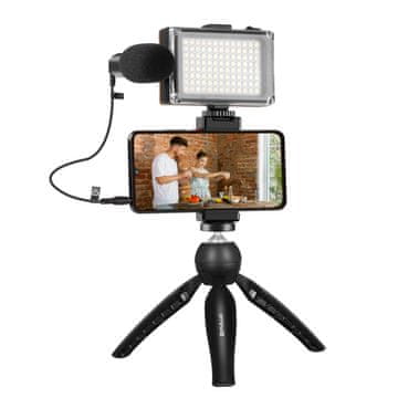 Puluz Komplet za prijenos uživo Puluz nosač za stativ + LED lampa + mikrofon + stezaljka za telefon