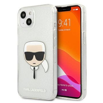 Karl Lagerfeld Karl Lagerfeld maska za iPhone 13 mini - Glitter Karl's Head, srebrna