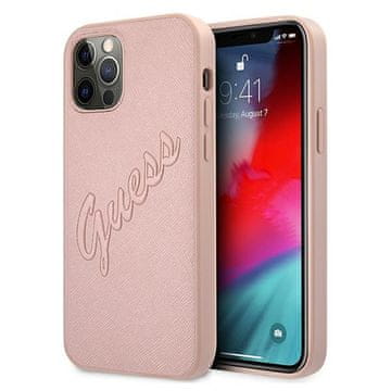 Guess Ovitak Guess Saffiano Vintage Script za iPhone 12 Pro Max 6.7" - roza