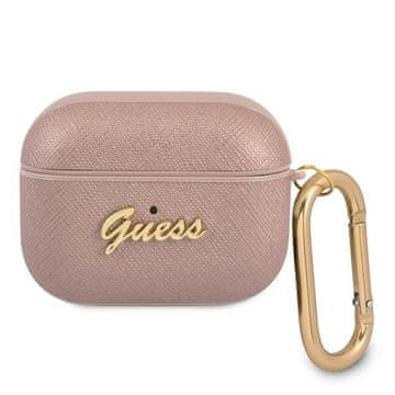 Guess Guess Futrola Za Airpods Pro Saffiano Metalna Kolekcija S Natpisom I Ružičastim Privjeskom