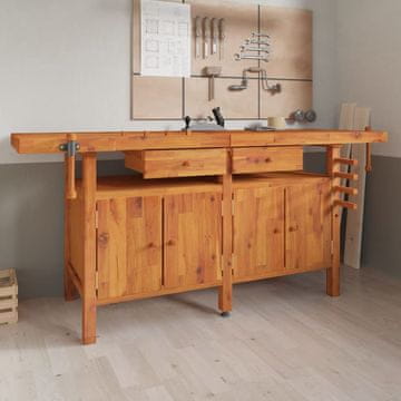 Vidaxl Radni stol s ladicama i škripcima 192x62x83 cm Akacija