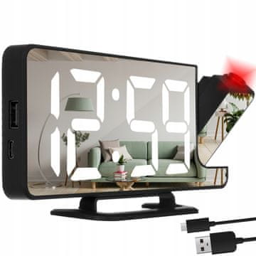 Izoksis 4 u 1 projekcijska budilica s LCD ekranom i ogledalom crne boje