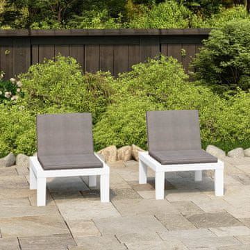 Vidaxl Vrtne stolice s jastucima, set od 2, plastika, bijele