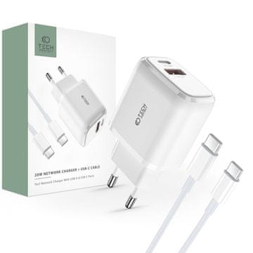 Tech-protect C20W punjač USB / USB-C 20W QC PD + kabel USB-C, bijela
