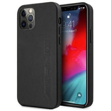 AMG AMG kožna maska s utisnutim tiskom za iPhone 12 Pro Max - crna