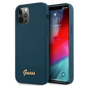 Guess Guess Silicone Vintage Metal Logo Script maska za iPhone 12 Pro Max (6.7") - Plava