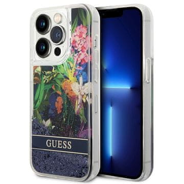 Guess Guess Flower Liquid Glitter etui za iPhone 14 Pro Max - plava