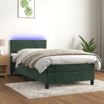 Vidaxl Krevet s boxspring oprugom, madracem i LED zelenim baršunom 80x200 cm