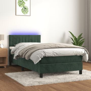 Vidaxl Krevet s boxspring oprugom, madracem i LED zelenim baršunom 80x200 cm