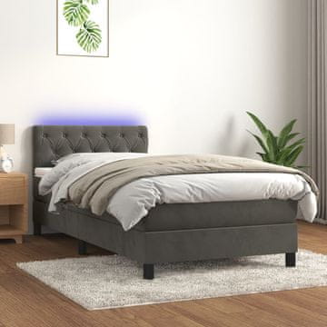 Vidaxl Krevet s boxspring podlogom, madracem i LED svjetlom, sivi baršun, 80x200 cm